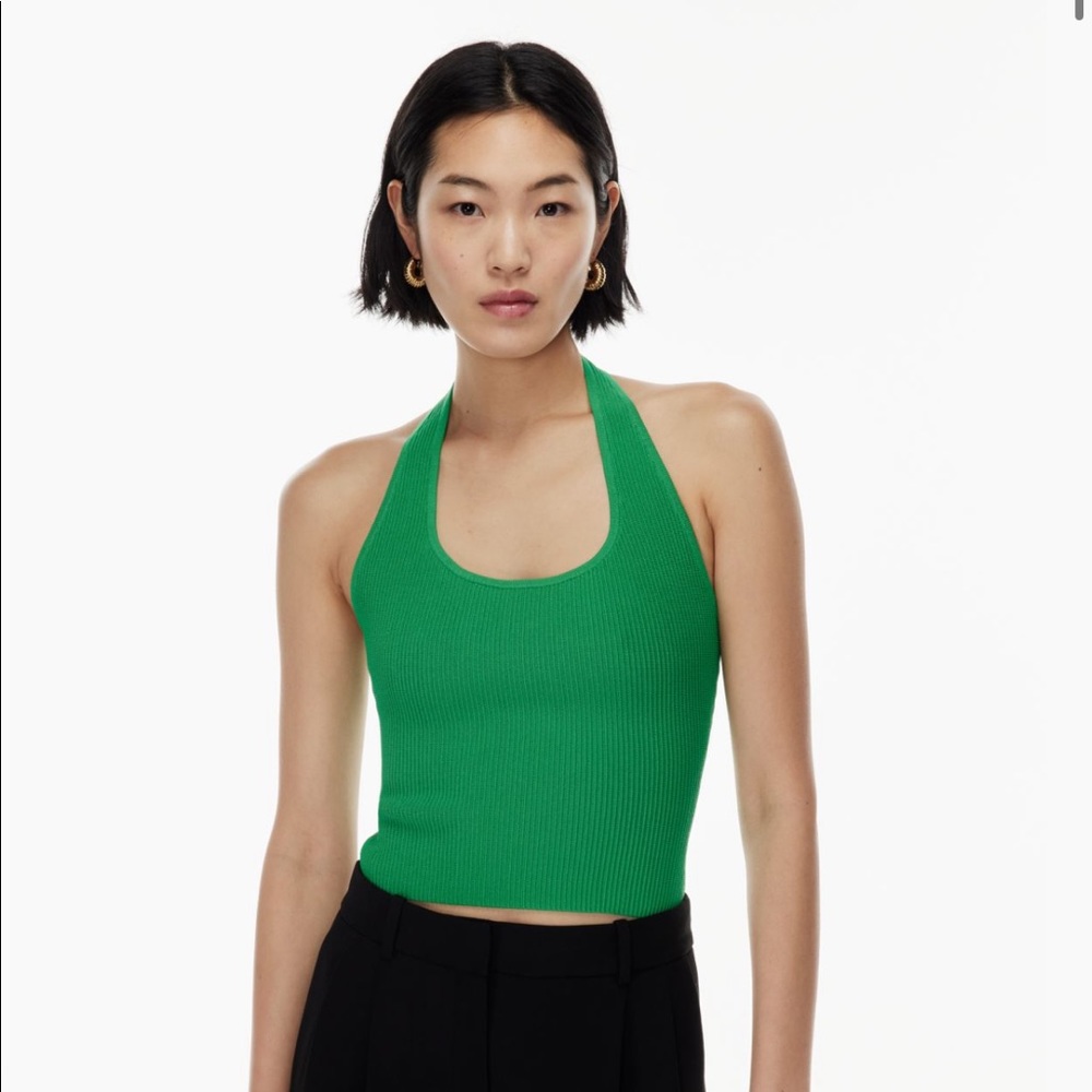 Aritzia Babaton Sculpt Knit Backless Halter Top Gloss Green